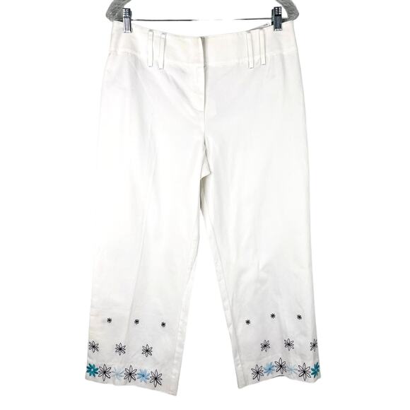 Ann Taylor LOFT Ann Pants Cropped 10 White Embroidered Flowers - Picture 3 of 11
